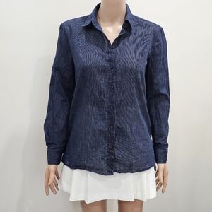 Massimo Dutti Pinstripe Semi Sheer Navy Cotton Blend Shirt